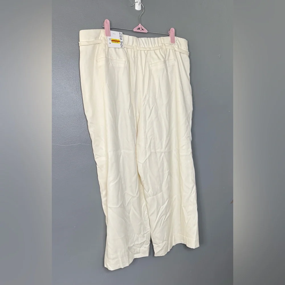 Nine West High Tie Waist, Wide Leg Pant in Ivory